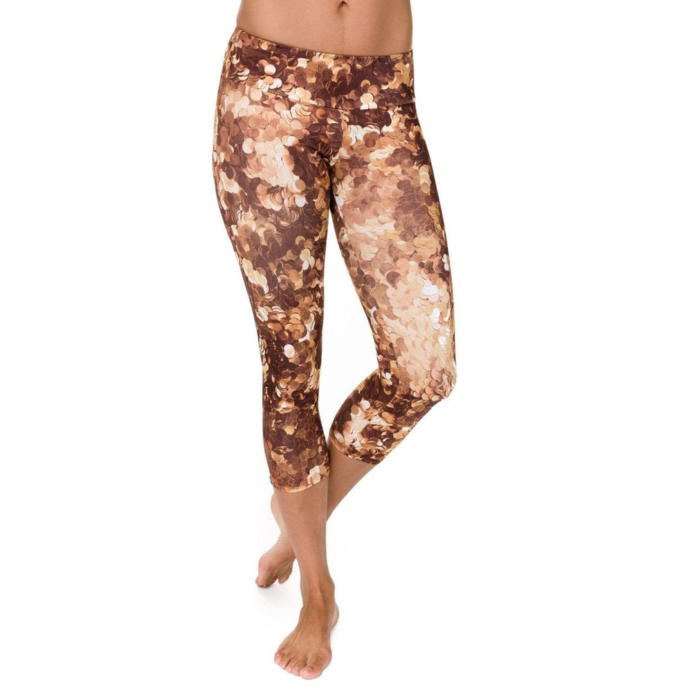 Onzie Yoga Capri Leggings Gold Glitter Size S/M